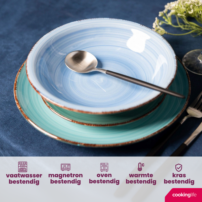 Cookinglife Diepe Borden | Pastaborden Delice Blue ø 21 cm - 6 stuks