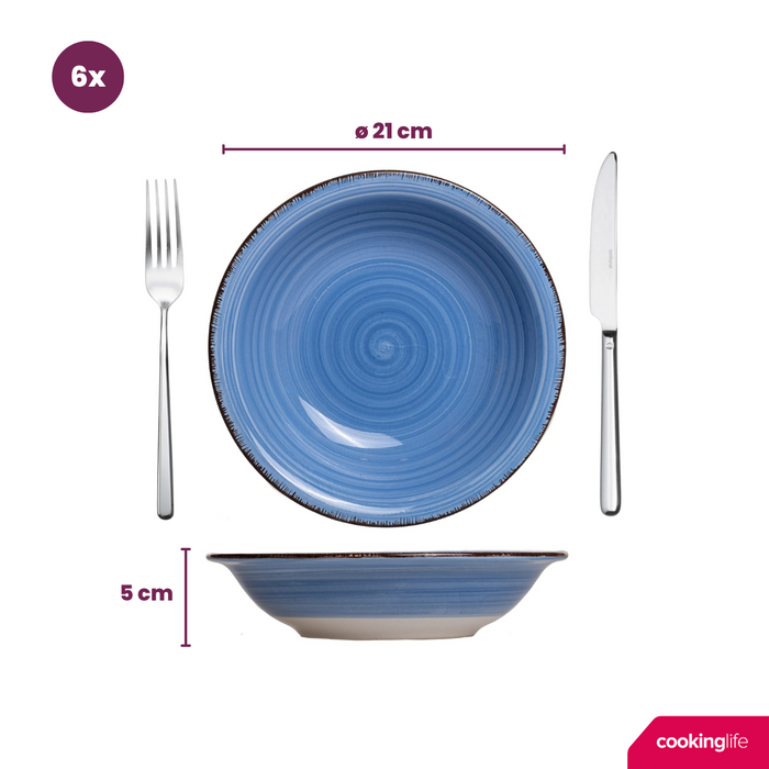 Cookinglife Diepe Borden | Pastaborden Delice Blue ø 21 cm - 6 stuks