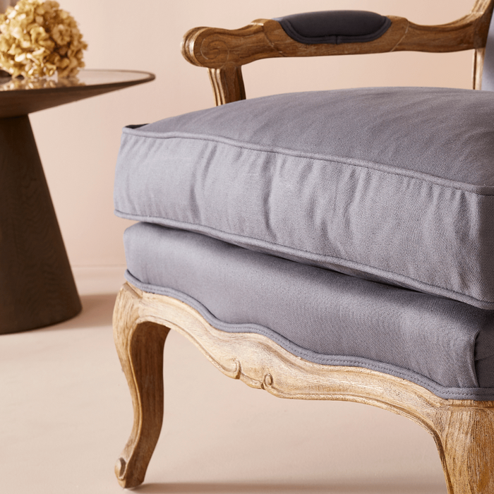 Calicosy - Fauteuil van massief eikenhout LOUIS XV - H97 - Antraciet