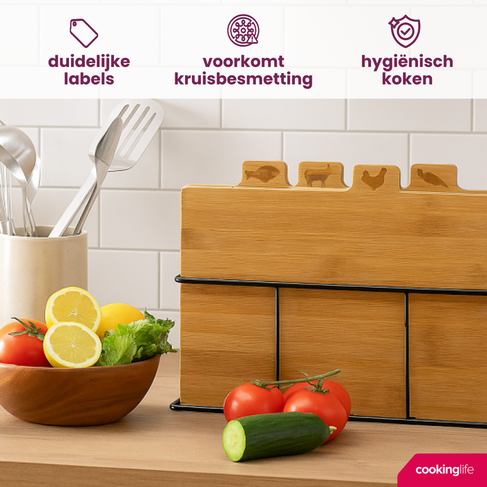 Cookinglife Snijplankenset Bamboe met houder 5-delig