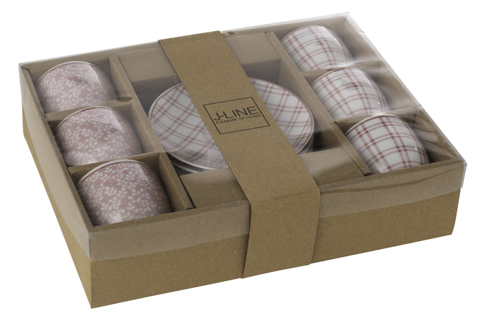 J-Line kop + schoteltje - keramiek - lichtroze|wit - doos van 6