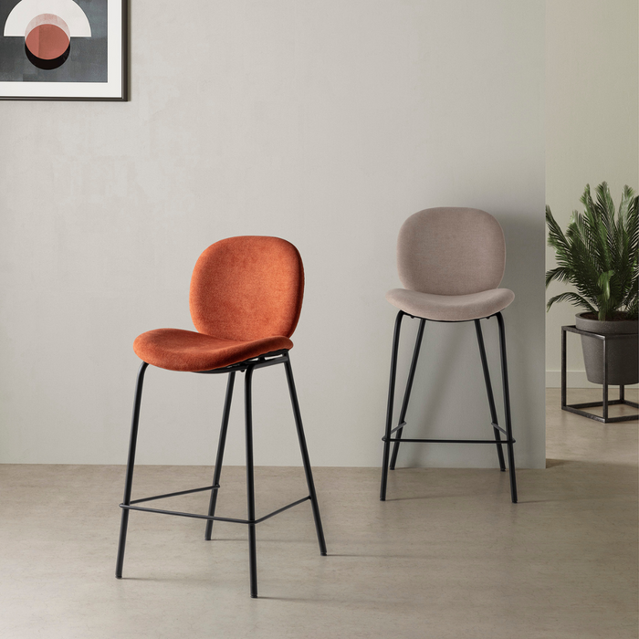 Calicosy - Set 2 barkrukken CORI - L43 cm - Stof & zwart metaal