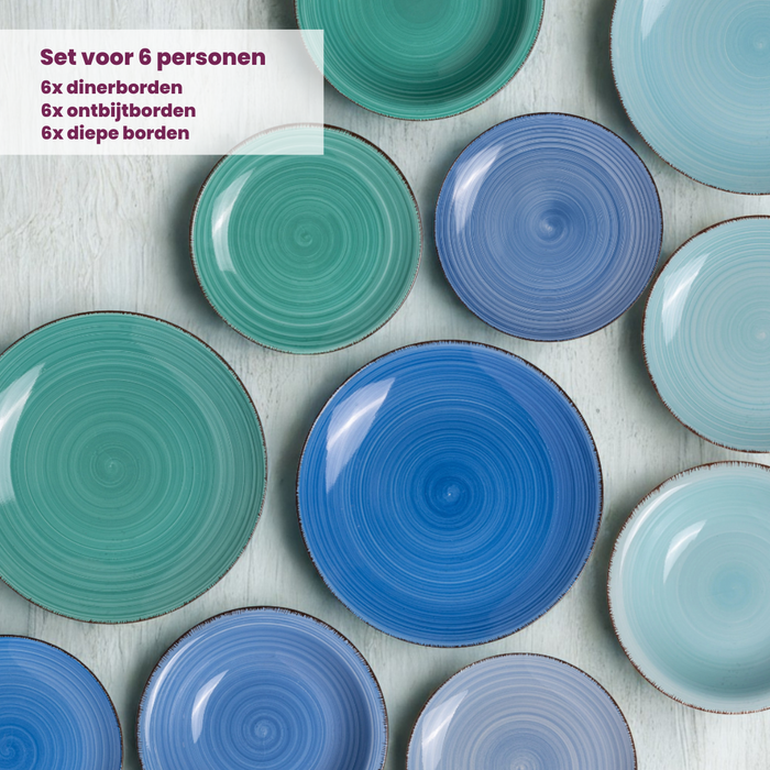 Cookinglife Serviesset Delice Blauw 18-delig | 6 personen