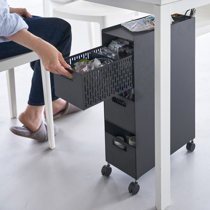 Yamazaki Tower Opbergmanden op wielen 3-laags - Zwart