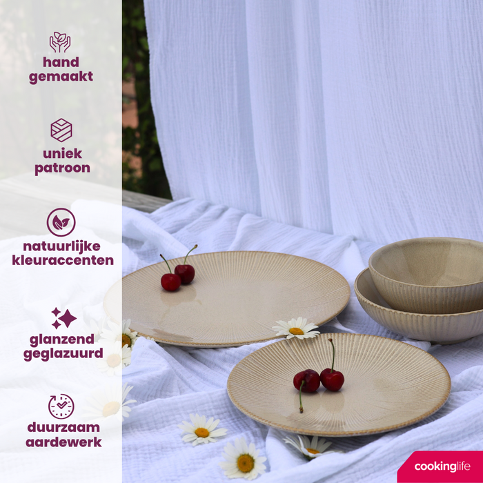 Cookinglife Ontbijtborden Coastal Lines Ocean Beige ø 21 cm - 6 Stuks