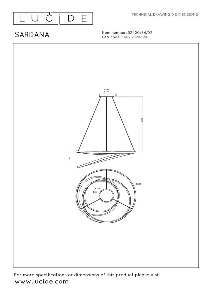 Lucide Premium SARDANA Hanglamp - Mat Goud | Messing