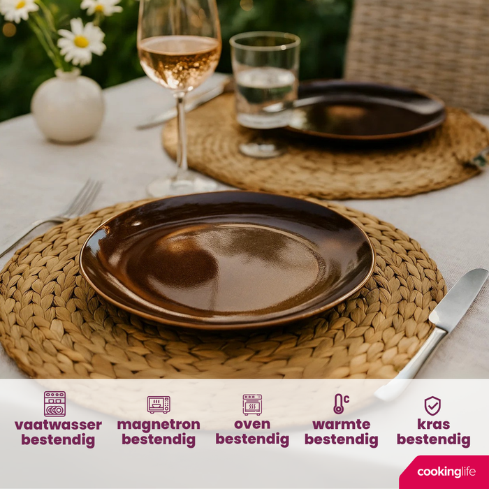 Cookinglife Ontbijtborden | Dessertborden Sabi Bruin ø 21 cm - 6 Stuks