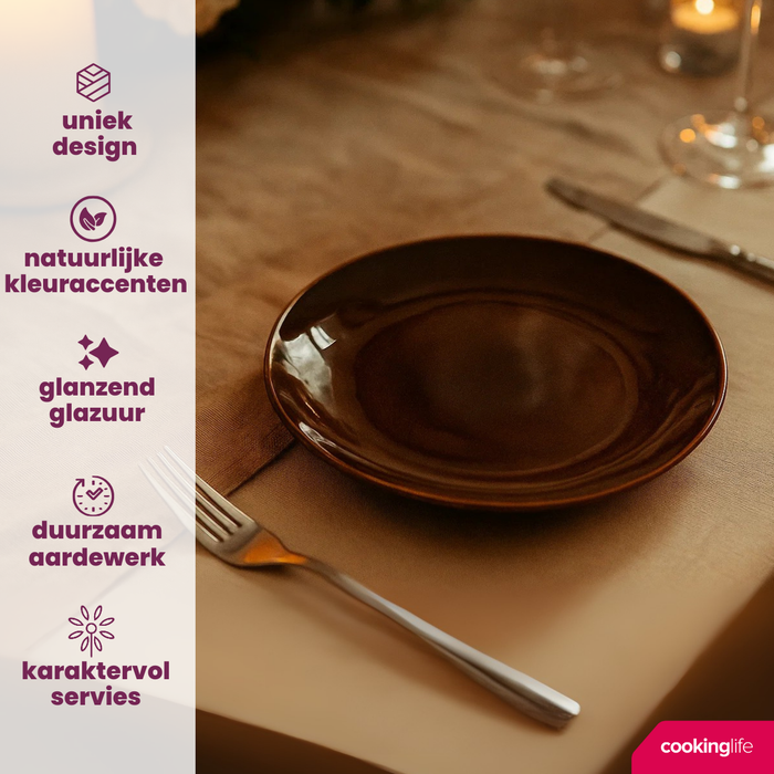 Cookinglife Ontbijtborden | Dessertborden Sabi Bruin ø 21 cm - 6 Stuks