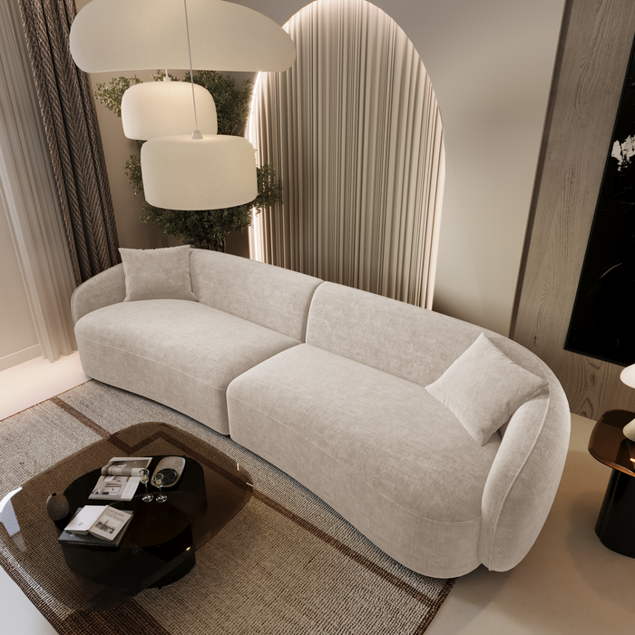 4-zitsbank in crèmekleurige, zacht aanvoelende geweven stof