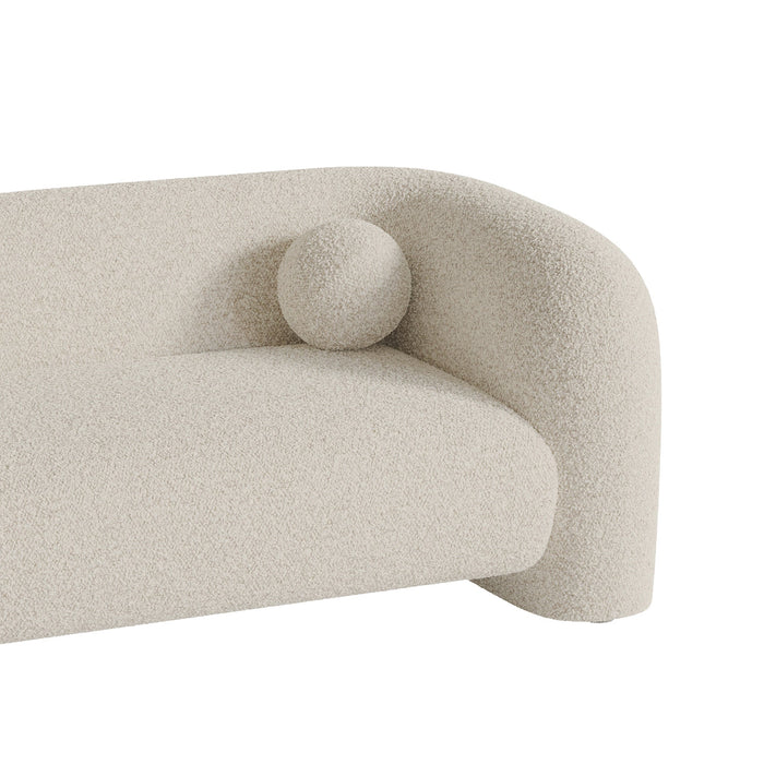 Crèmekleurige bouclébank met 3 zitplaatsen, 226 cm