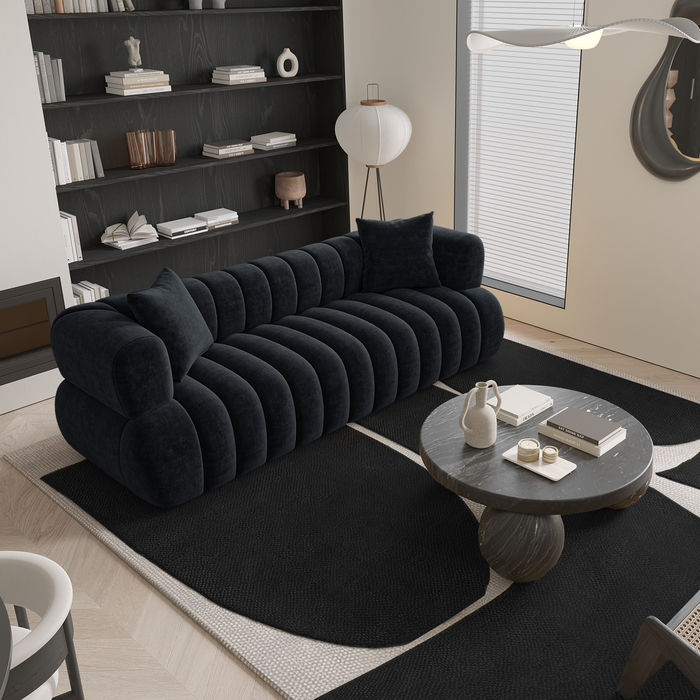 3-zits bank zwart fluweel 225cm