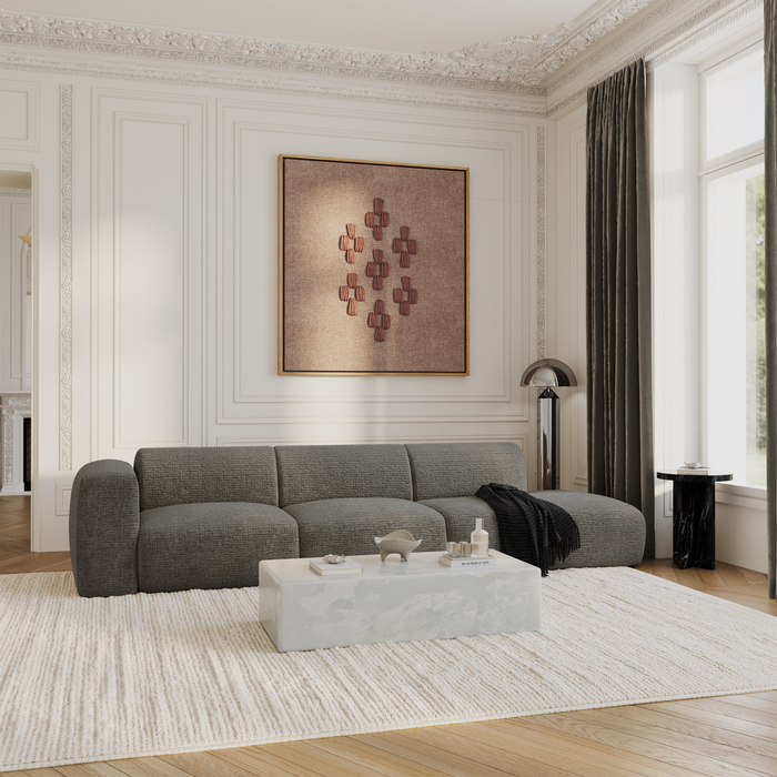 Linker 5-zitsbank in grijs fluweel met patroon, 310 cm