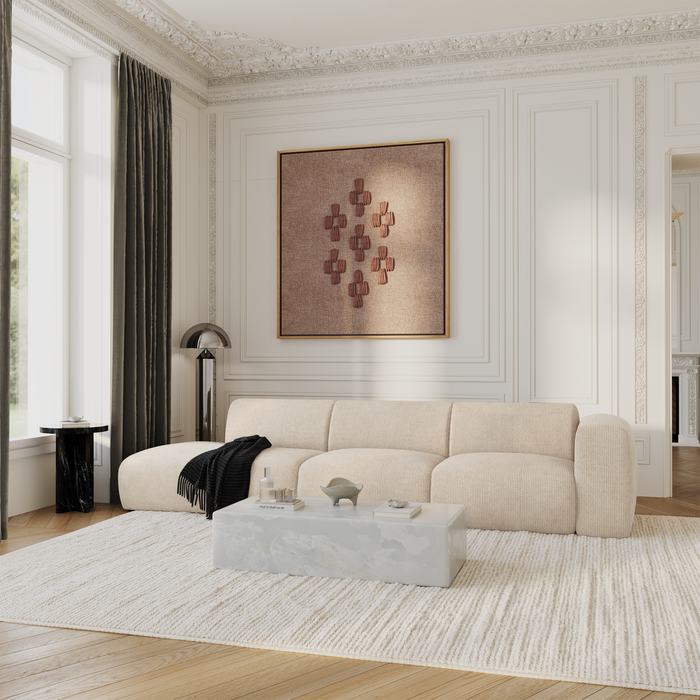 5-zits rechte bank in crèmekleurig corduroy, 310 cm