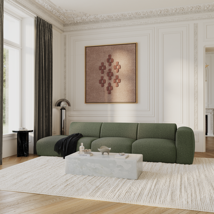 Rechte 5-zitsbank in olijfgroene geweven stof, 310 cm