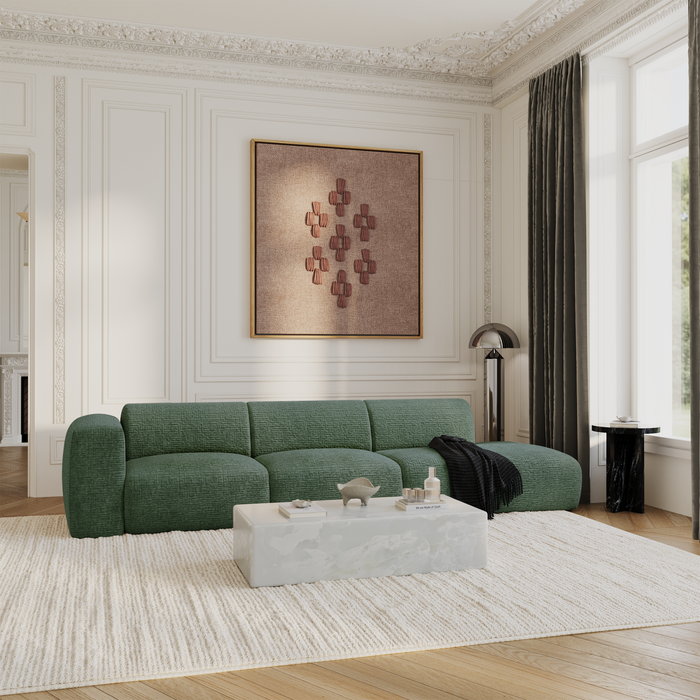 Vijfzitsbank met smaragdgroen patroon, links gericht