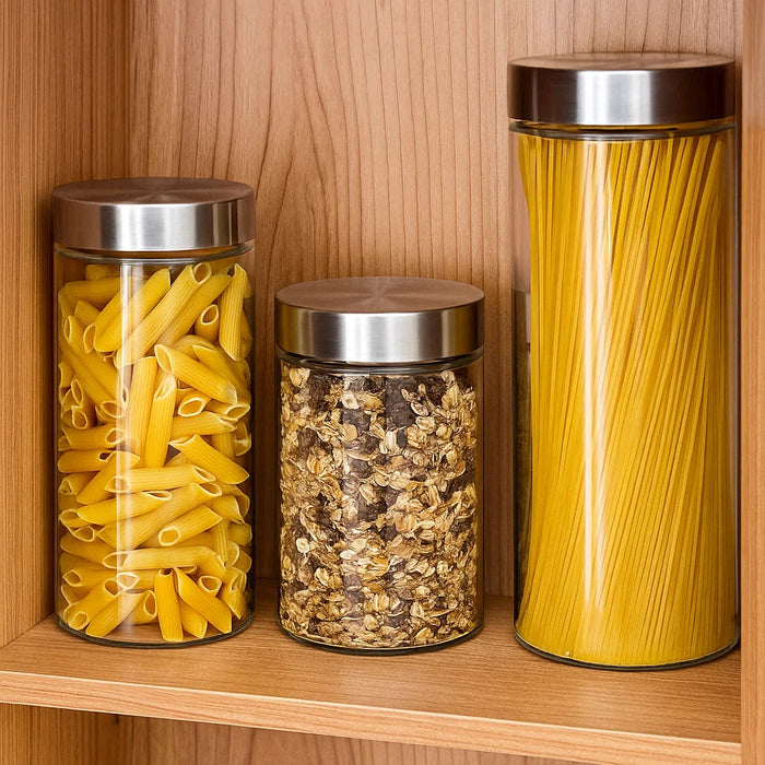 Sareva Voorraadpot Set - Glas - Kunststof deksels - Luchtdicht 3-Delig