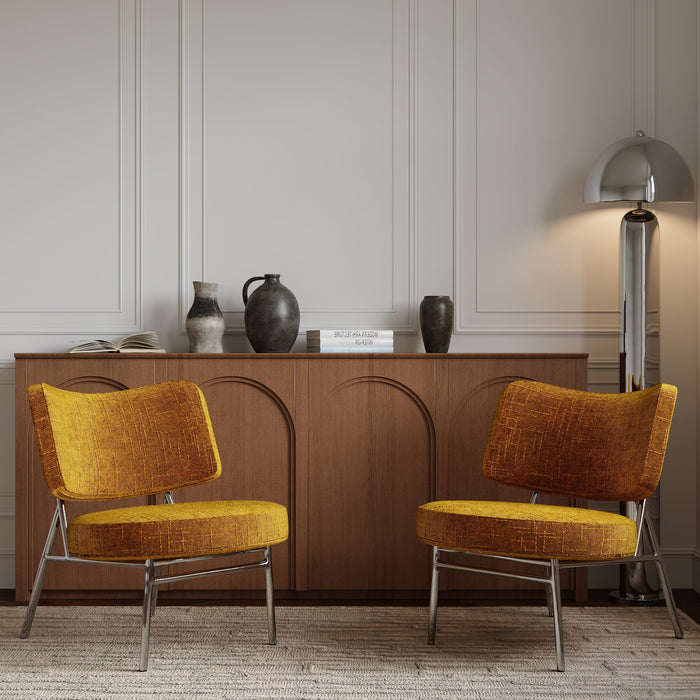 Mosterdkleurige geweven fluwelen loungestoel