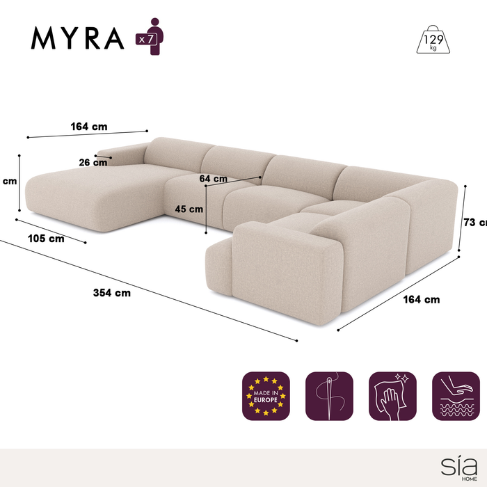 7-zits panoramische bank links fluweel met smaragdgroen patroon