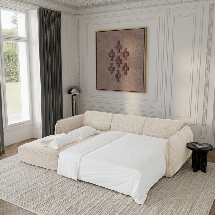 4-zits slaapbank links in crème geweven fluweel