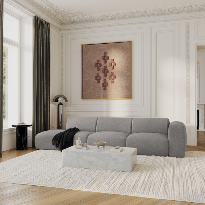 Rechte 5-zitsbank in lichtgrijze geweven stof, 310 cm