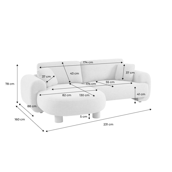 sweeek - Rechterhoekbank 3-zits stof, ronde poten