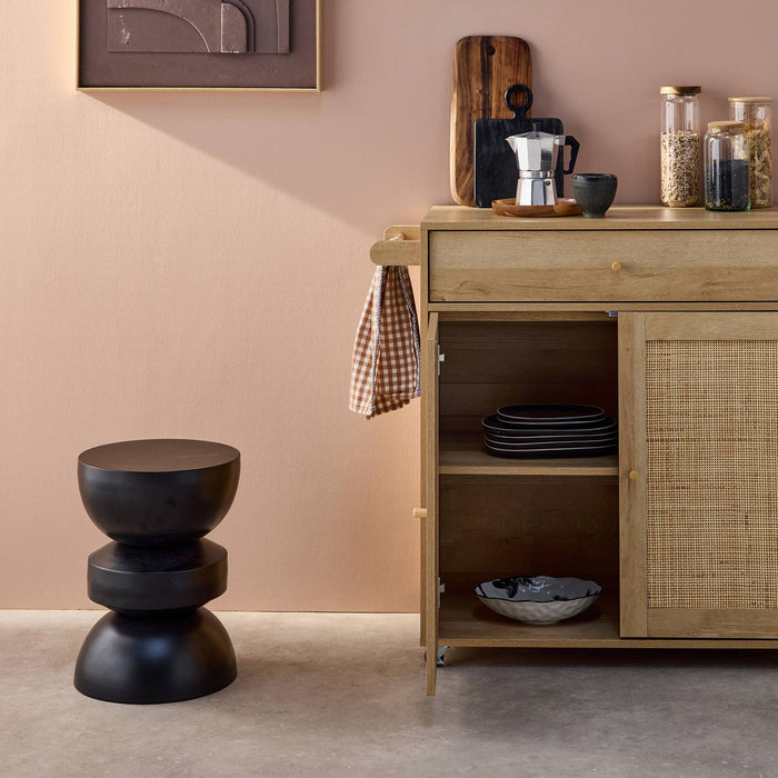 sweeek - Keukentrolley met houten decor en rotan, 1 handgreep, 1 lade,