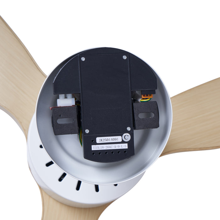 QAZQA Plafondventilator wit met hout print 132cm incl. LED dimbaar