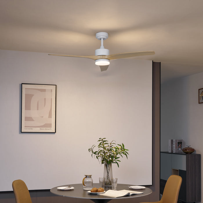 QAZQA Smart plafondventilator wit met hout print 132cm incl. LED