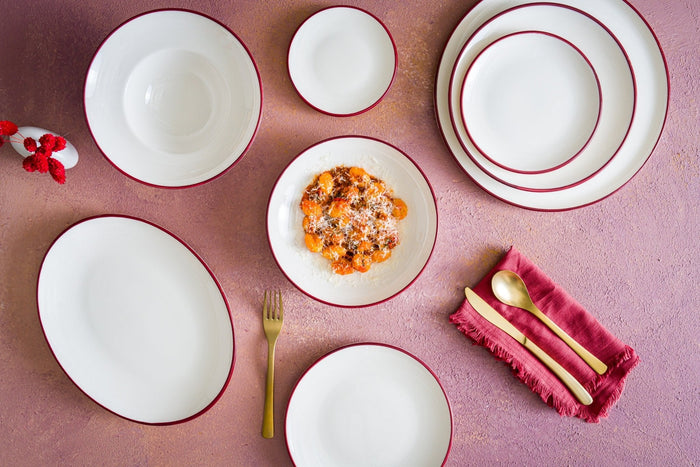 Bonna Gebaksbord - Linea Burgundy - Porselein - 23 cm - set van 6