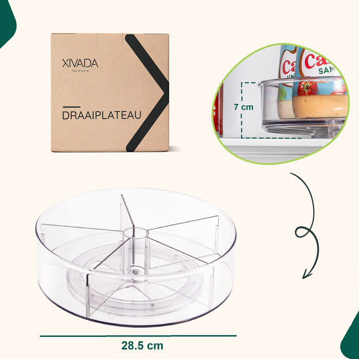 XIVADA Draaiplateau Hoog - Met 5 verdelers - 28 cm - Transparant