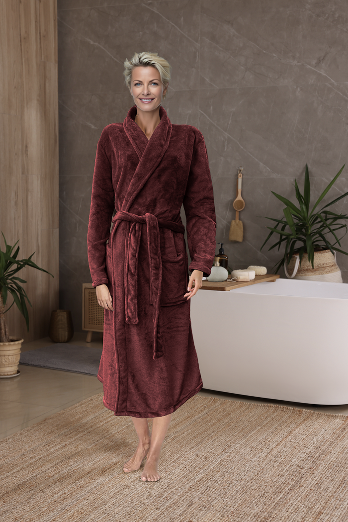 LINNICK Flanel Fleece Badjas Uni - bordeaux