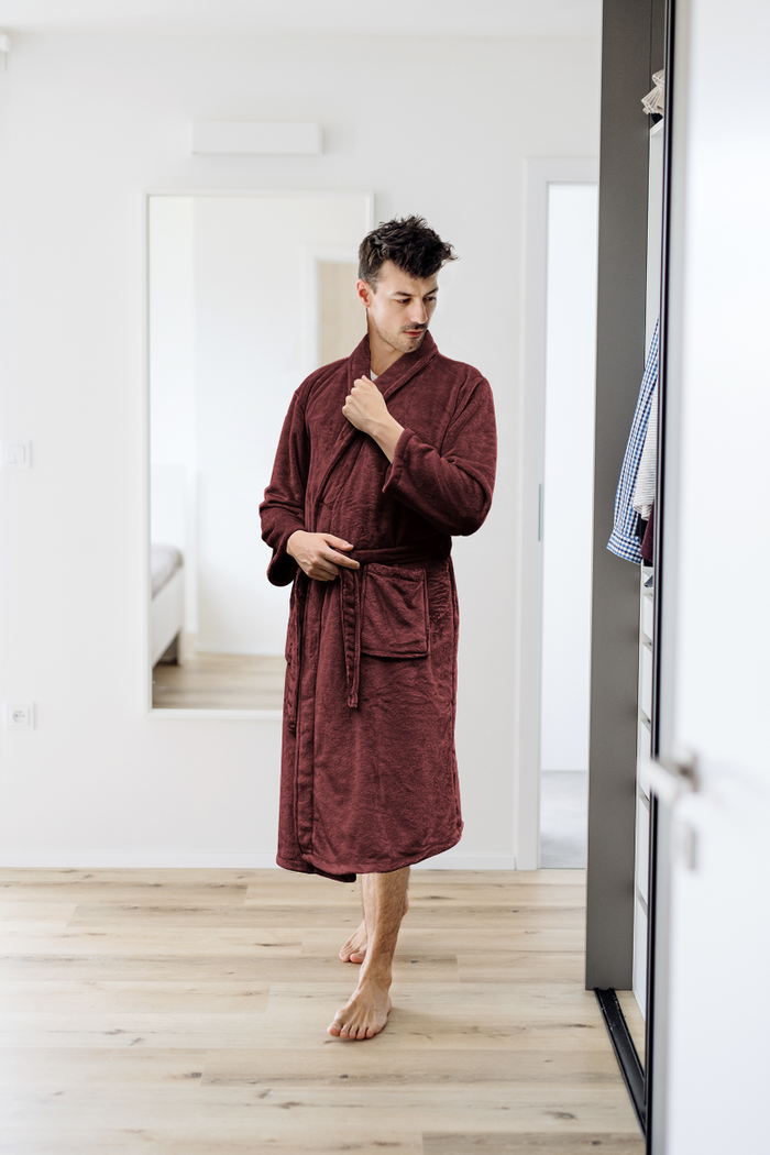 LINNICK Flanel Fleece Badjas Uni - bordeaux