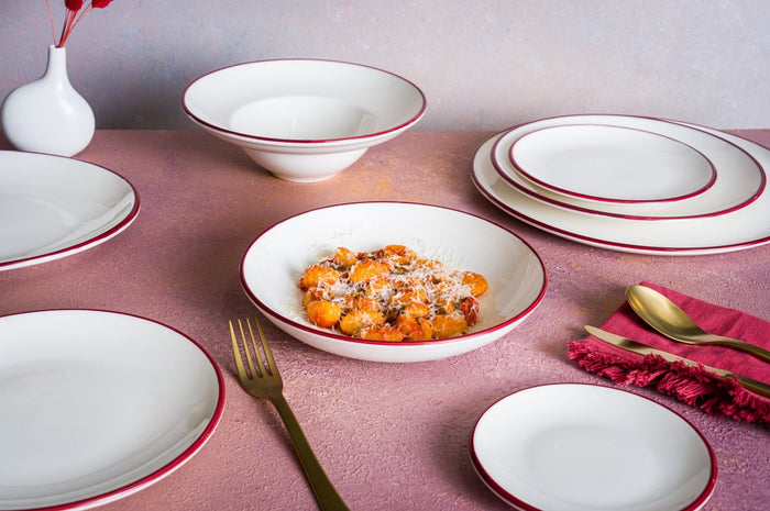 Bonna Dinerbord - Linea Burgundy - Porselein - 28 cm - set van 6