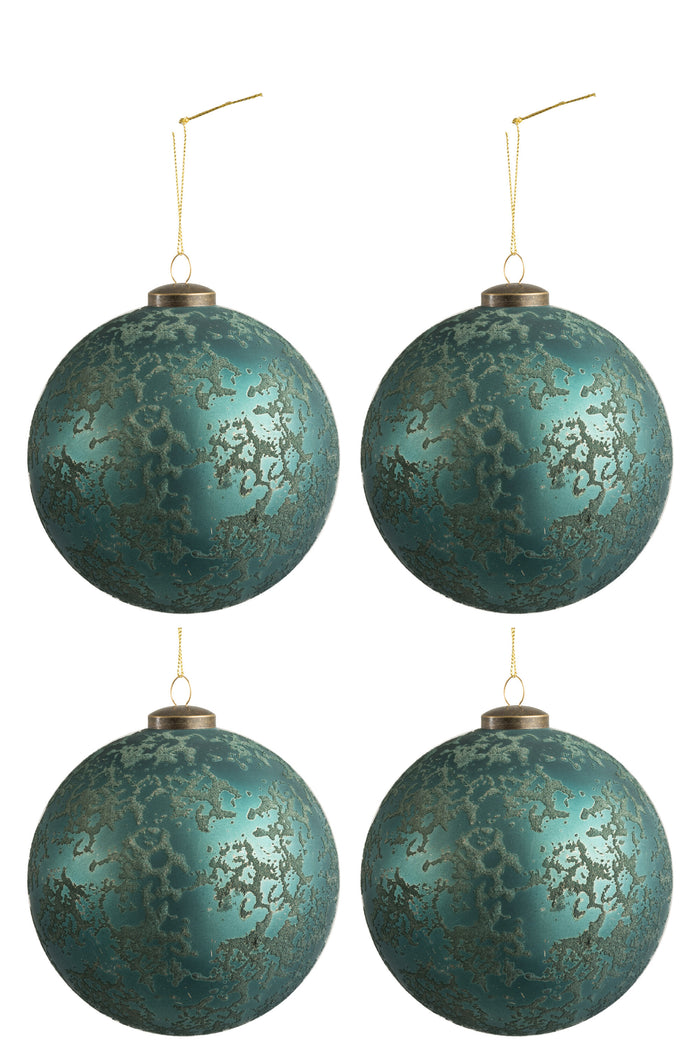 J-Line Kerstballen Antiek Azuur Blauw L Set van 4