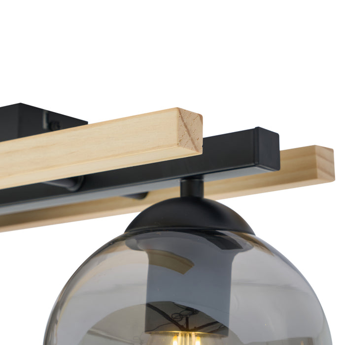 QAZQA Moderne plafondlamp zwart met hout en smoke glas 3-lichts -