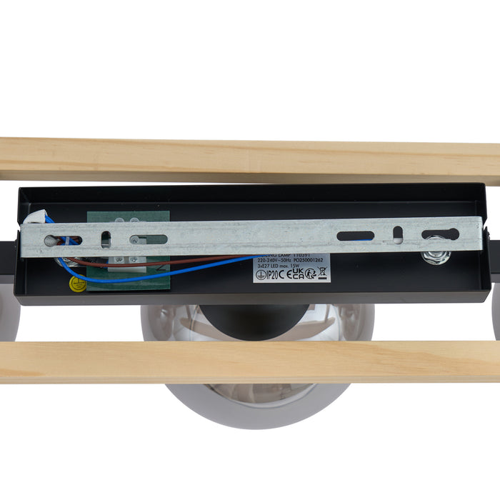 QAZQA Moderne plafondlamp zwart met hout en smoke glas 3-lichts -