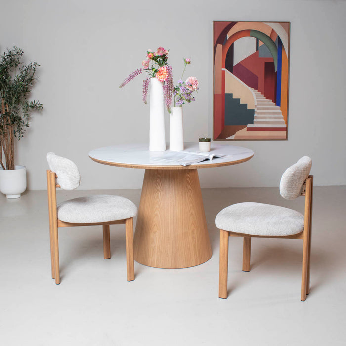 Giga Meubel - Eettafel Wit Keramiek|Naturel - Ø115x77cm - Alba