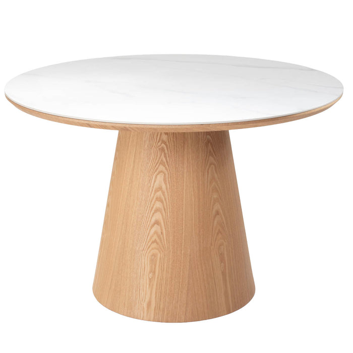 Giga Meubel - Eettafel Wit Keramiek|Naturel - Ø115x77cm - Alba