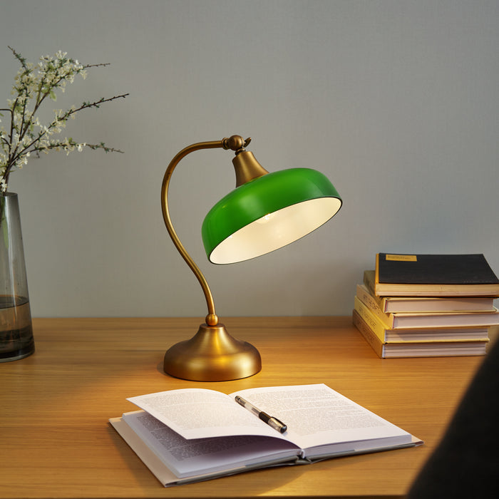 QAZQA Klassieke tafellamp brons met groen opaal glas - Clerk