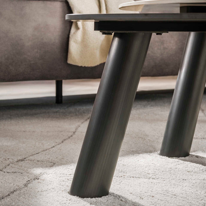 Giga Meubel - Salontafel Zwart|Grijs Travertin - Set Van 2 - Twin