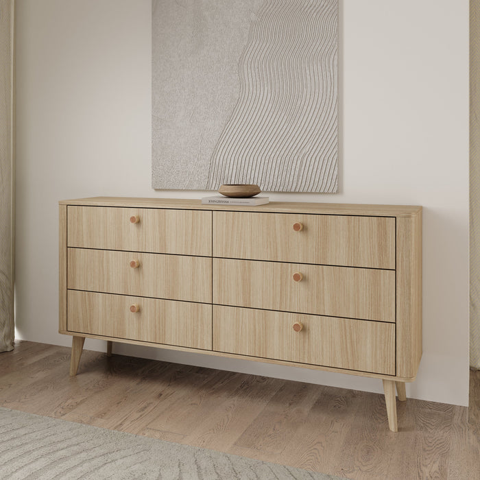 Meubella - Voorne - Ladekast met 6 lades - Eiken - 163x38x83 cm