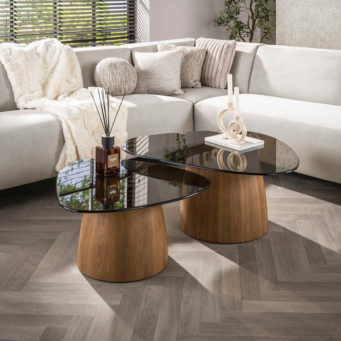 Giga Meubel - Salontafel Driehoekig Brons Glas - Set van 2 - Tinto