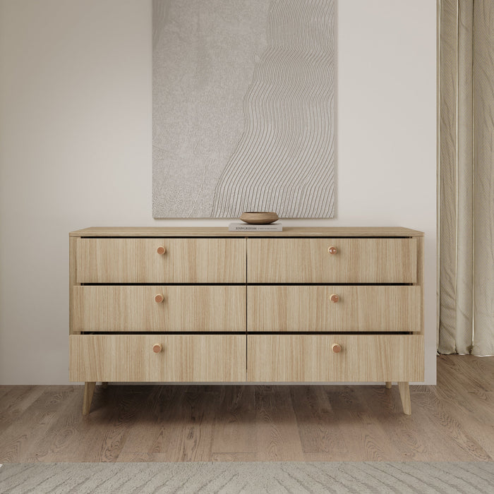 Meubella - Voorne - Ladekast met 6 lades - Eiken - 163x38x83 cm