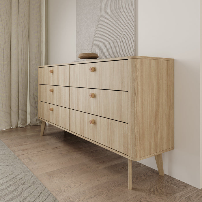 Meubella - Voorne - Ladekast met 6 lades - Eiken - 163x38x83 cm