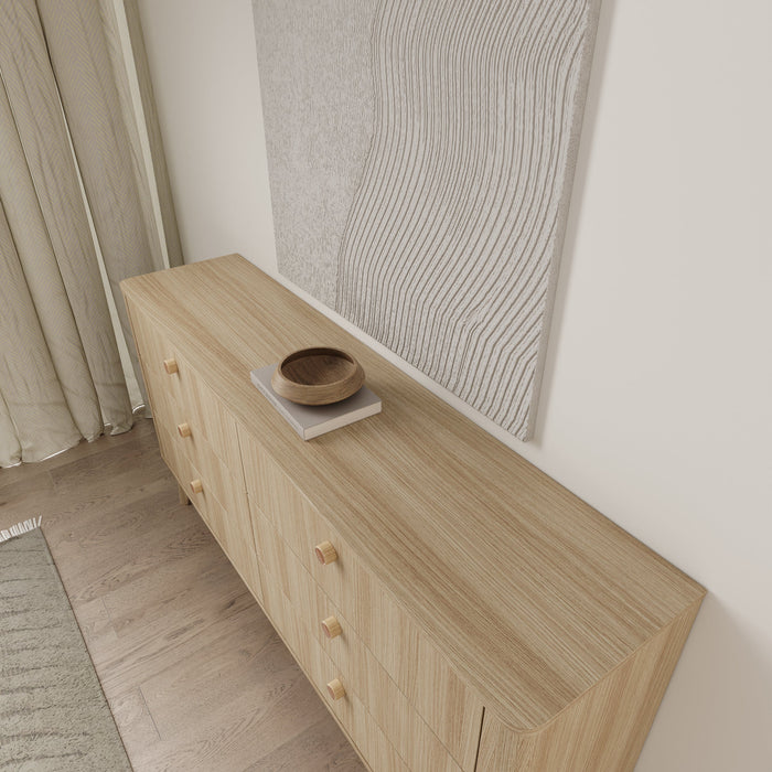 Meubella - Voorne - Ladekast met 6 lades - Eiken - 163x38x83 cm