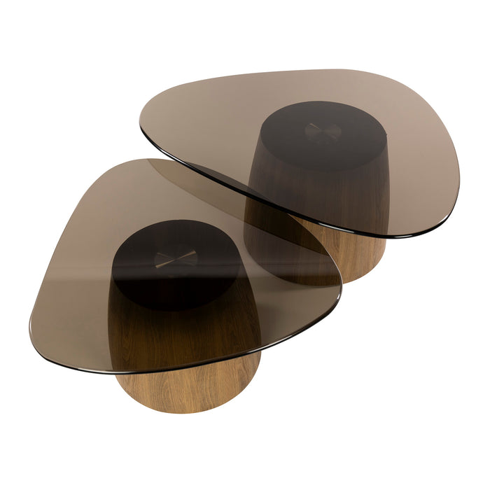 Giga Meubel - Salontafel Driehoekig Brons Glas - Set van 2 - Tinto