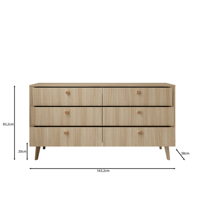 Meubella - Voorne - Ladekast met 6 lades - Eiken - 163x38x83 cm