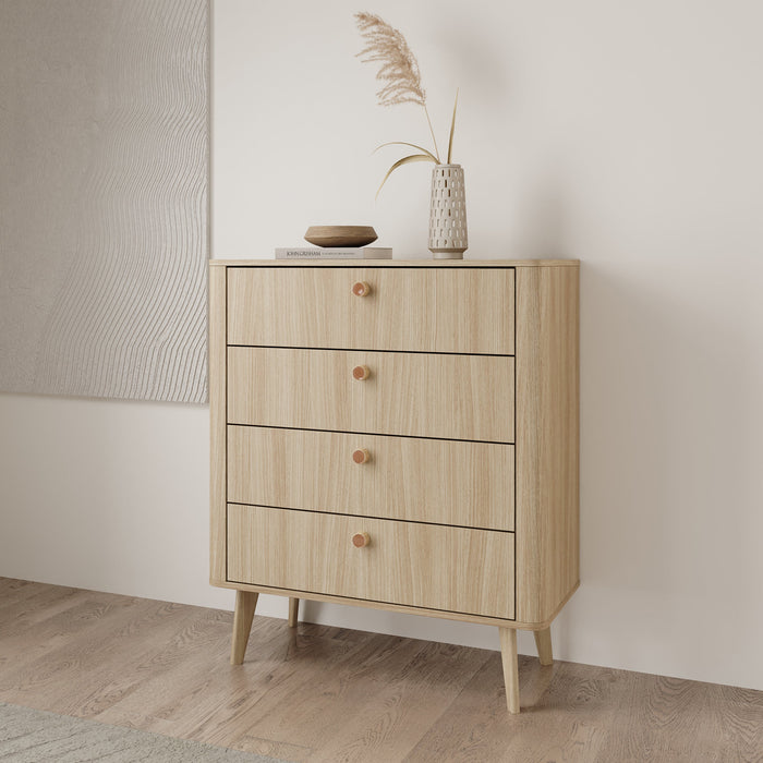 Meubella - Voorne - Ladekast 4 lades - Eiken - 88x38x103 cm