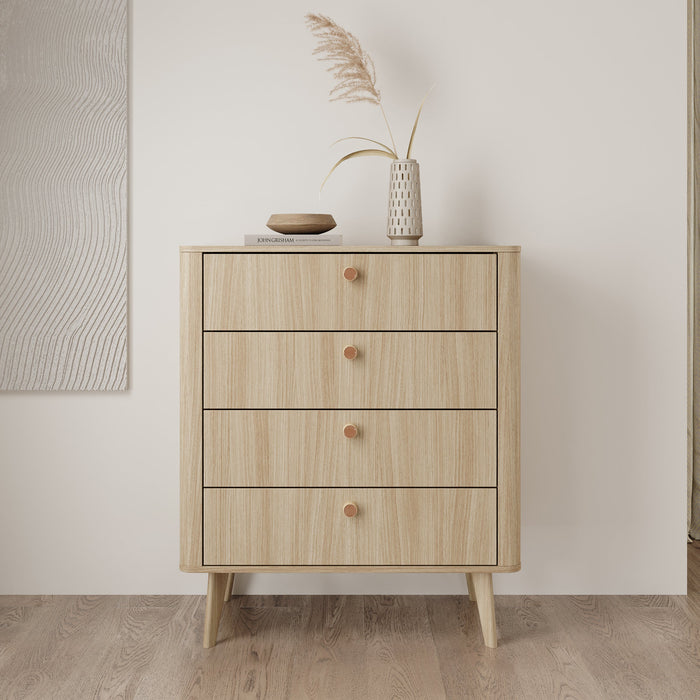 Meubella - Voorne - Ladekast 4 lades - Eiken - 88x38x103 cm