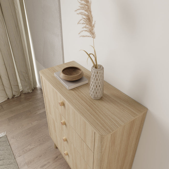 Meubella - Voorne - Ladekast 4 lades - Eiken - 88x38x103 cm